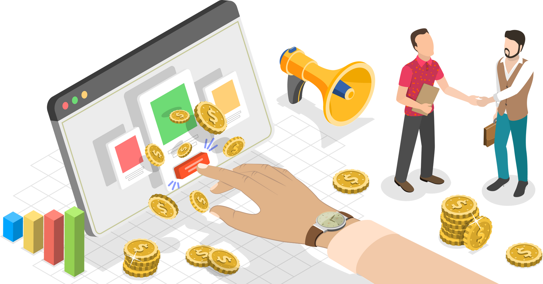 3D Isometric Flat  Concept of PPC Digital Marketing Campaign.